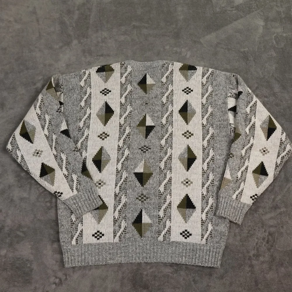 Vtg Cooper Sweater Mens Extra Large‎ White Gray Geoetric Wool Canada Birds Eye
